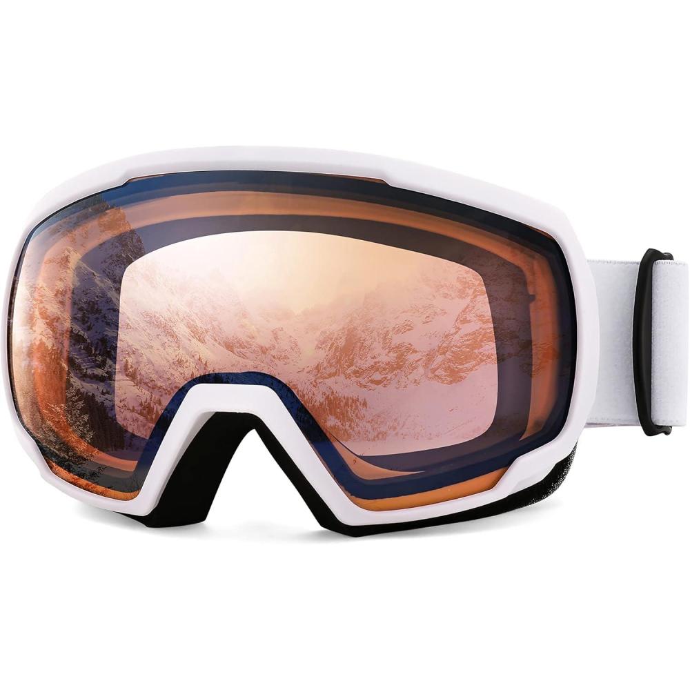 imageFEISEDY Ski Goggles OTG Snow Sport Goggles for Adult Youth AntiFog UV400 Protection Bendable DualLenses B2961Orange Vlt 46