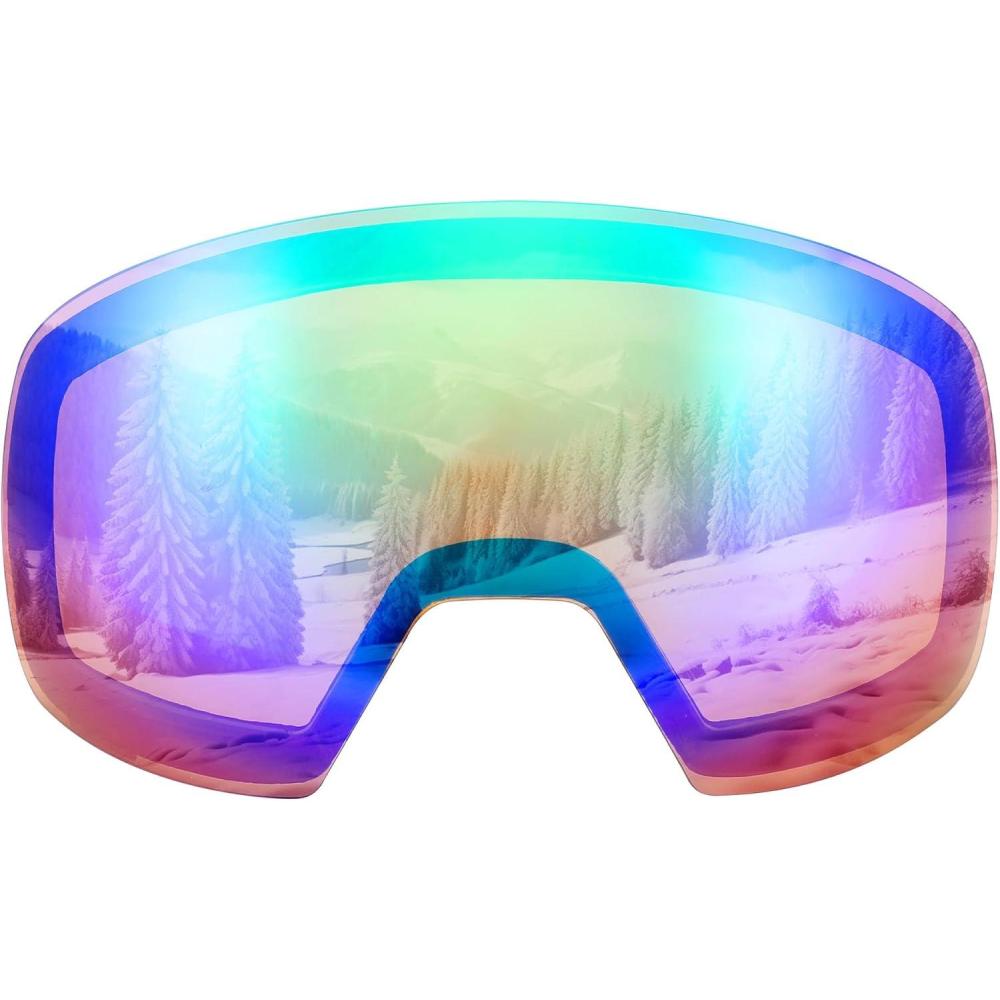 imageFEISEDY Ski Goggles OTG Snow Sport Goggles for Adult Youth AntiFog UV400 Protection Bendable DualLenses B2961Revogreen Mirrored Lens Vit 15