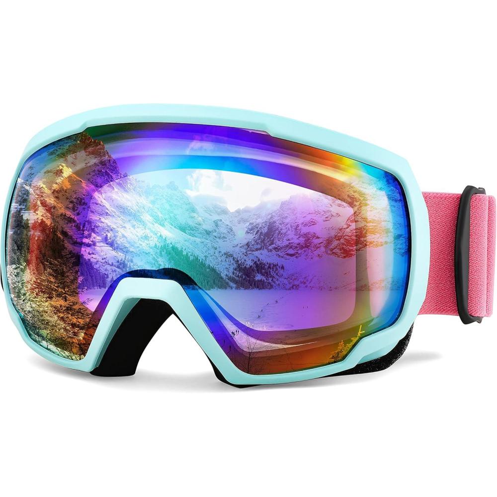imageFEISEDY Ski Goggles OTG Snow Sport Goggles for Adult Youth AntiFog UV400 Protection Bendable DualLenses B2961Revogreen Vlt 43