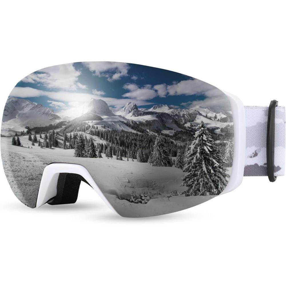 imageFEISEDY Ski Goggles OTG Snow Sport Goggles for Adult Youth AntiFog UV400 Protection Bendable DualLenses B2961Revowhite Vlt 13