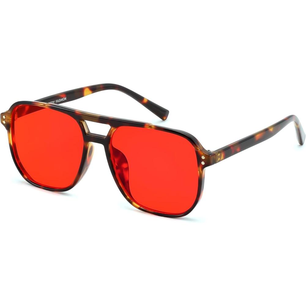 imageFEISEDY Sleep Blue Light Glasses for Woman Men 999 Computer Gaming Red Lens Eyeglasses Reduce Eyestrain G2835Tortoise Frame Red Lenese