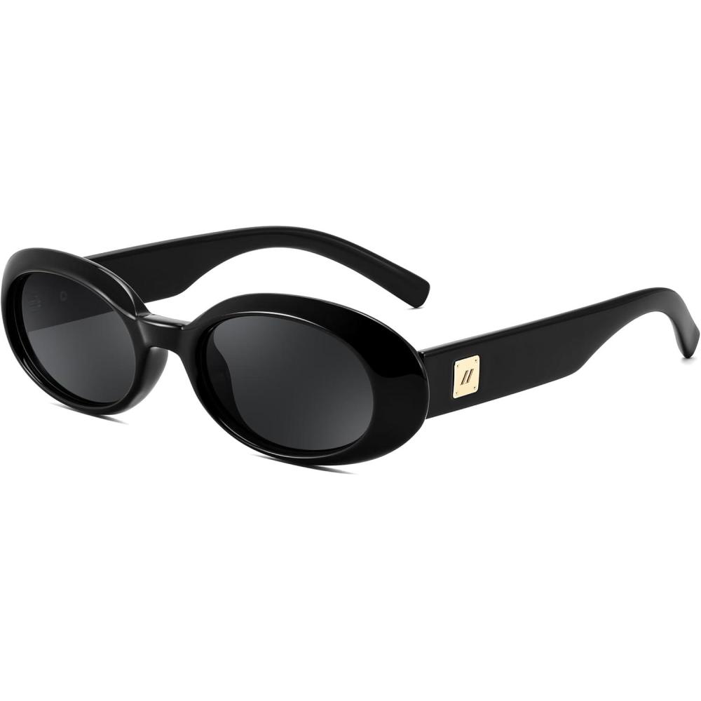 imageFEISEDY Small Retro Oval Sunglasses for Women Men 90s Vintage UV400 Protection Sun Glasses B9161Black Frame Black Lens