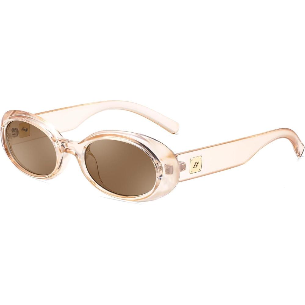 imageFEISEDY Small Retro Oval Sunglasses for Women Men 90s Vintage UV400 Protection Sun Glasses B9161Champagne Frame Champagne Lens