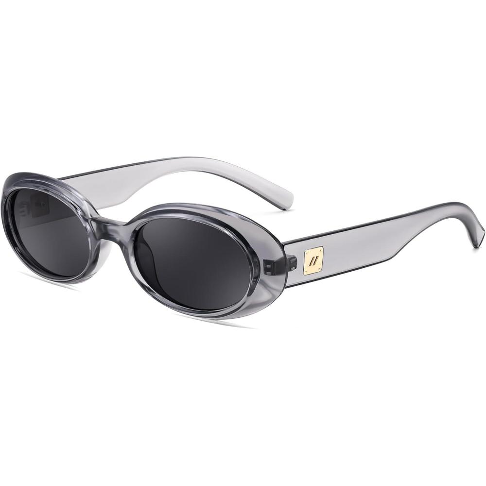 imageFEISEDY Small Retro Oval Sunglasses for Women Men 90s Vintage UV400 Protection Sun Glasses B9161Gray Frame Gray Lens
