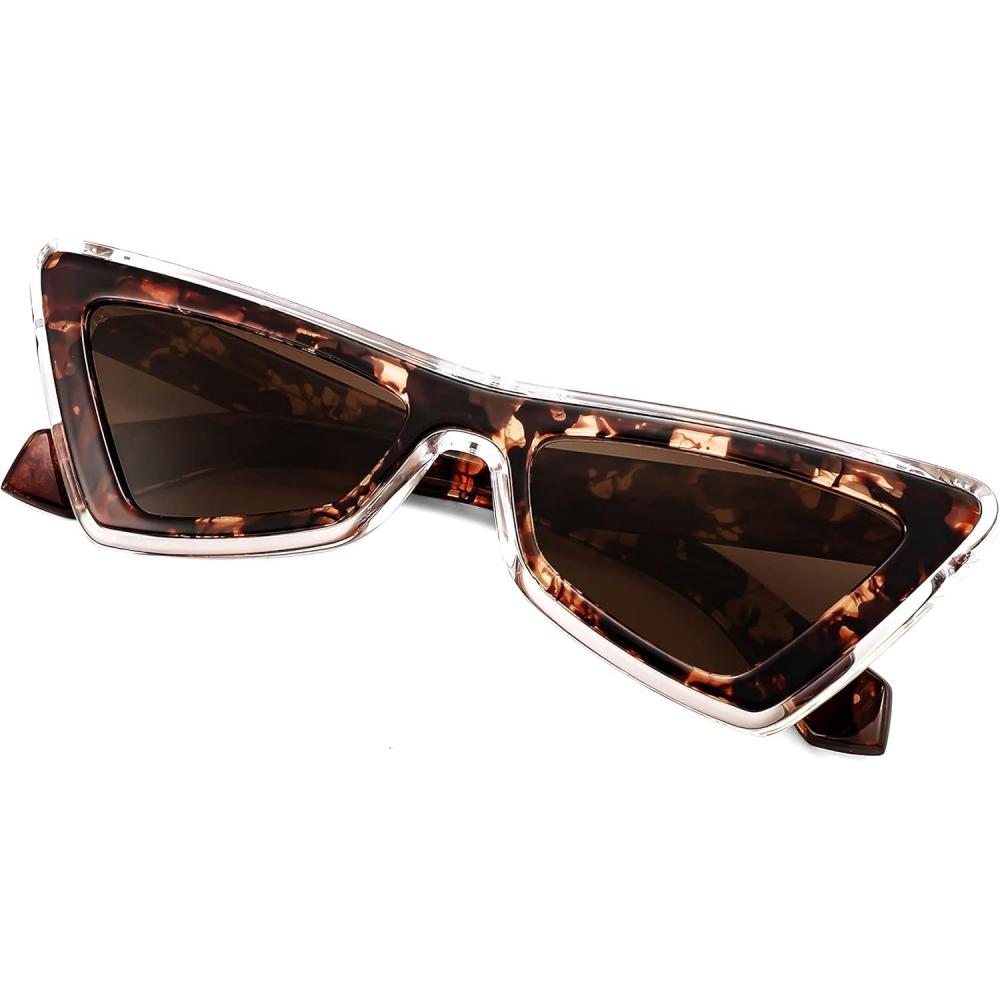 imageFEISEDY Small Sunglasses for Women Vintage Square Cat Eye Fashion 70s 90s Thick Frame UV Protection Eyewear B0007Leopard Tea