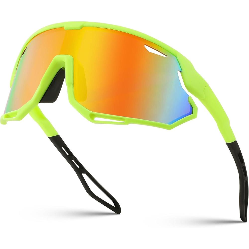 imageFEISEDY Sport Sunglasses for Men Women Cycling Glasses with UV Protection for Baseball Ski Runing Golf B0082Green FrameRed Mirror