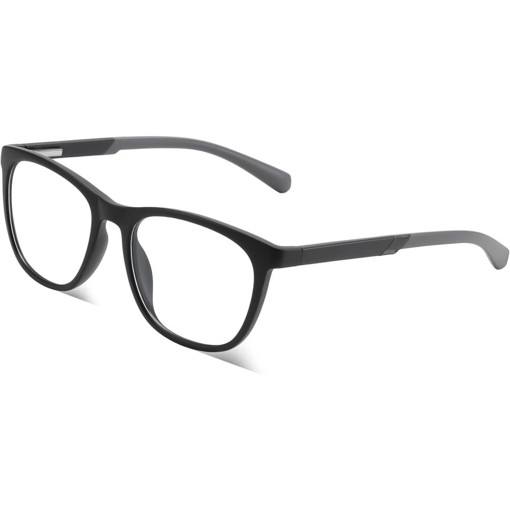 imageFEISEDY Sports Blue Light Glasses for Men TR90 Lightweight Eyewear Frame Anti Glare Computer Glasses B0232Matte Black Frame Black Legs