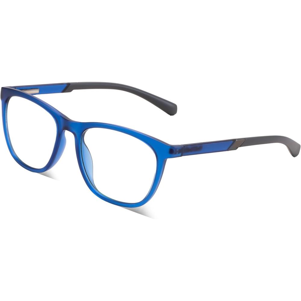 imageFEISEDY Sports Blue Light Glasses for Men TR90 Lightweight Eyewear Frame Anti Glare Computer Glasses B0232Matte Blue Frame Black Legs