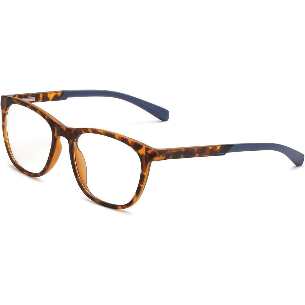imageFEISEDY Sports Blue Light Glasses for Men TR90 Lightweight Eyewear Frame Anti Glare Computer Glasses B0232Matte Tortoise Frame  Navy Blue Legs