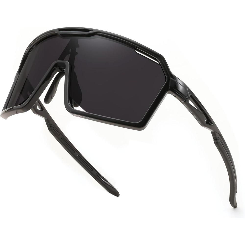 imageFEISEDY Sports Cycling Sunglasses for Men Women UV400 Protection Baseball Running Fishing Biking B0168Black Frame Grey Lens