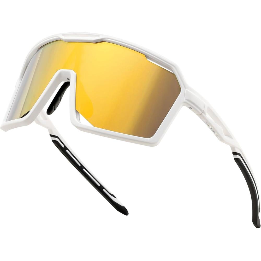 imageFEISEDY Sports Cycling Sunglasses for Men Women UV400 Protection Baseball Running Fishing Biking B0168White Frame Gold Mirrored Lens