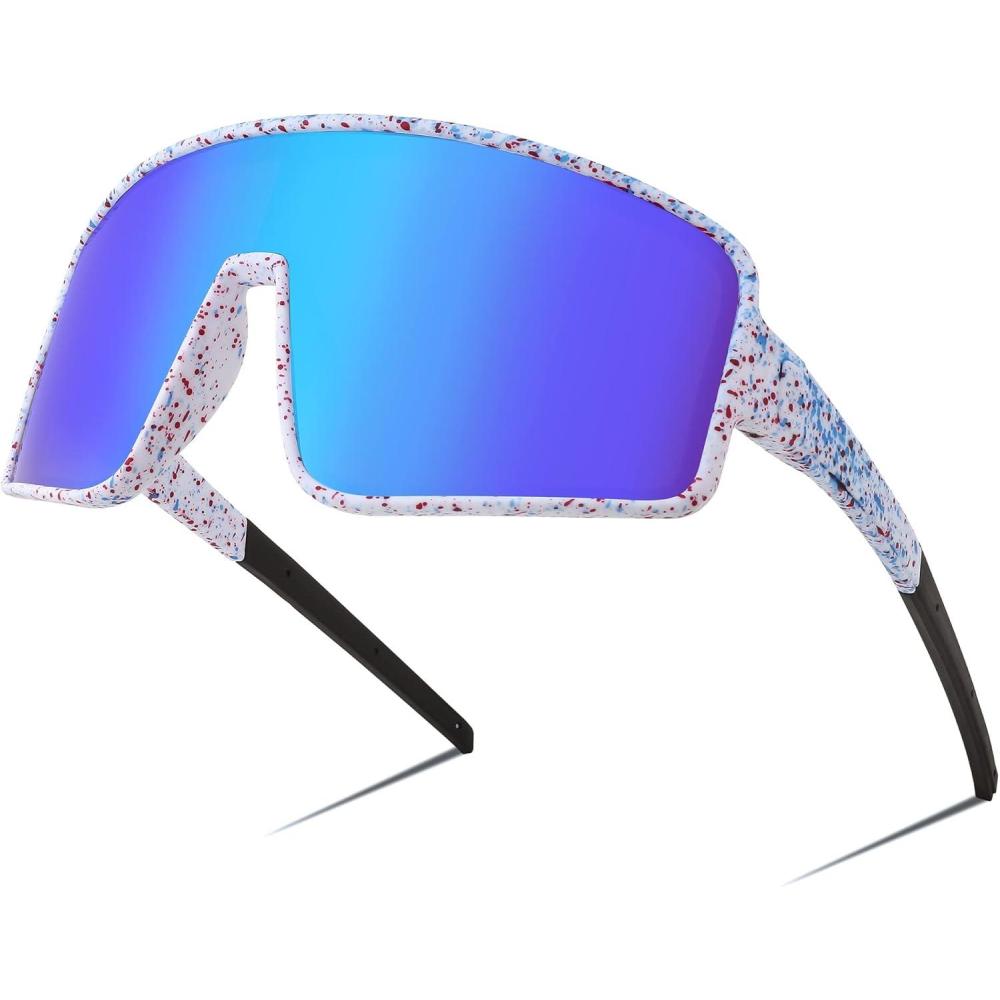 imageFEISEDY Sports Sunglasses Polarized Oversized Shield for Women Men Youth Baseball Cycling Running Outdoor Visor B2988004 White Frame Blue Mirror Lens