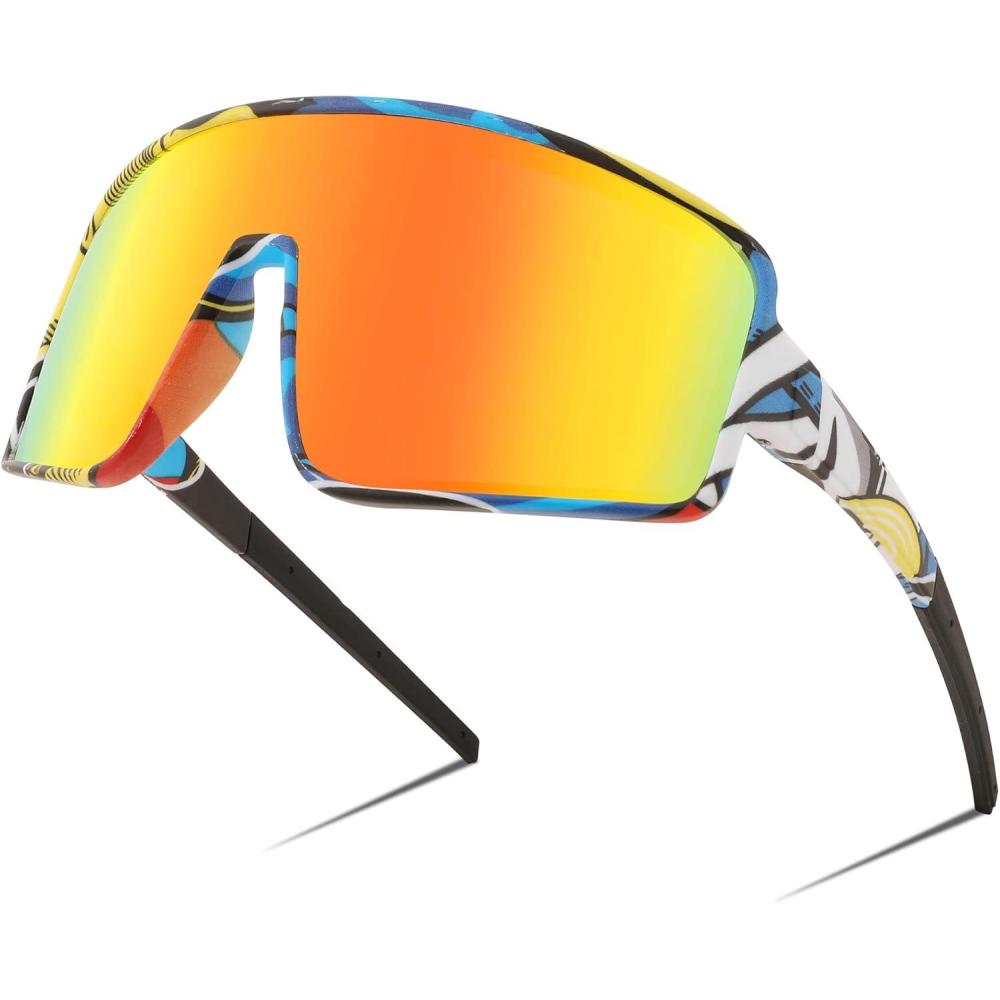 imageFEISEDY Sports Sunglasses Polarized Oversized Shield for Women Men Youth Baseball Cycling Running Outdoor Visor B2988006 Colorful Graffiti Frame Red Mirror Lens