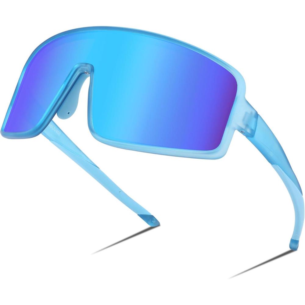 imageFEISEDY Sports Sunglasses Polarized Oversized Shield for Women Men Youth Baseball Cycling Running Outdoor Visor B2988Blue Frame Blue Mirror Lens
