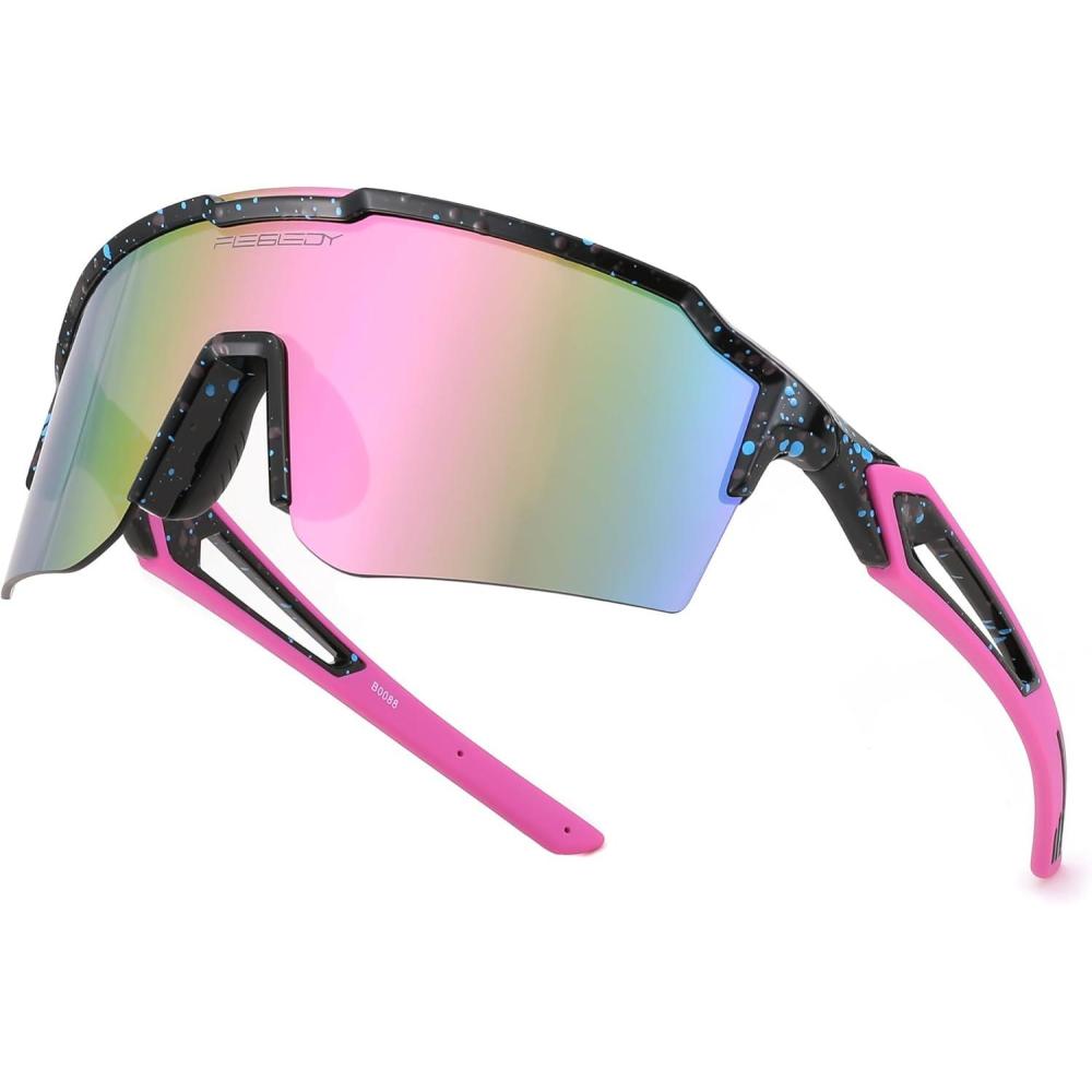 imageFEISEDY Sports Sunglasses for Men Women Baseball Cycling Running Driving Glasses UV400 B0088Black Frame Purple Mirror Lens
