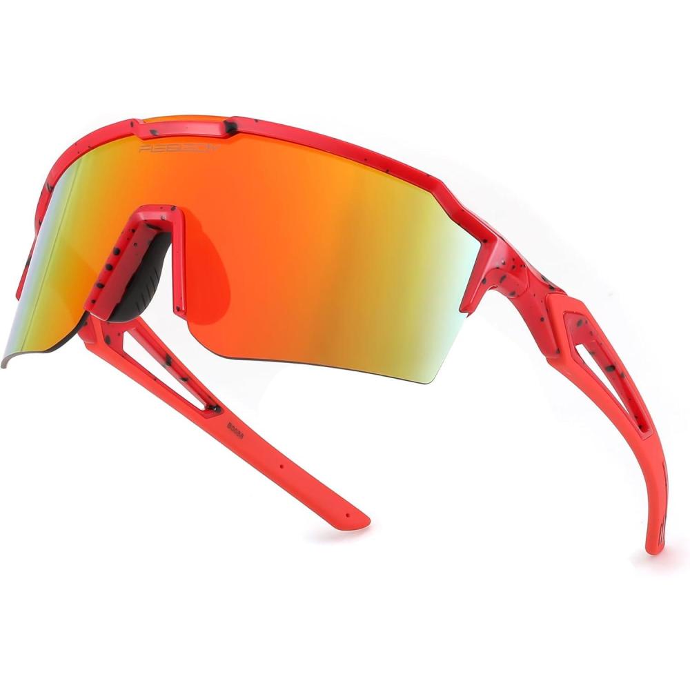imageFEISEDY Sports Sunglasses for Men Women Baseball Cycling Running Driving Glasses UV400 B0088Red Frame Red Mirror Lens