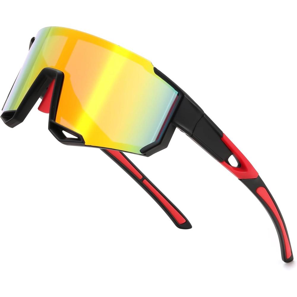 imageFEISEDY Sports Sunglasses for Men Women Cycling Running Fishing Shades Sun Glasses B0130Black Frame Red Mirrored Lens