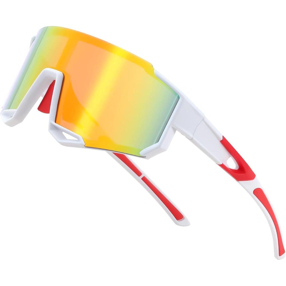 imageFEISEDY Sports Sunglasses for Men Women Cycling Running Fishing Shades Sun Glasses B0130White Frame Red Mirrored Lens