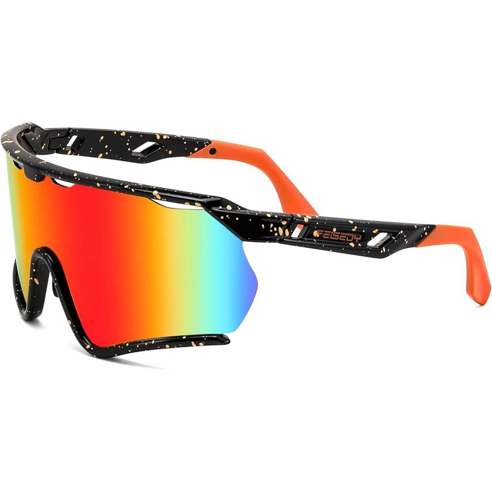 imageFEISEDY Sports Sunglasses for Men Women Youth Baseball Cycling Running Softball Biking Glasses B0305Red Orange