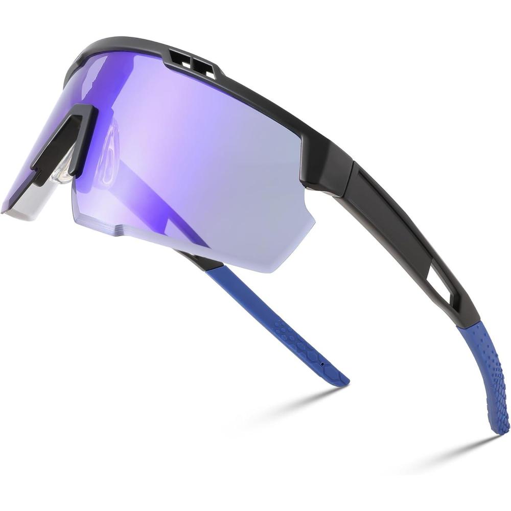 imageFEISEDY Sports Sunglasses for Men and Women UV400 Protection Cycling Goggles Golf Baseball Driving Fishing B0022Black Frame Blue Mirrored Lens