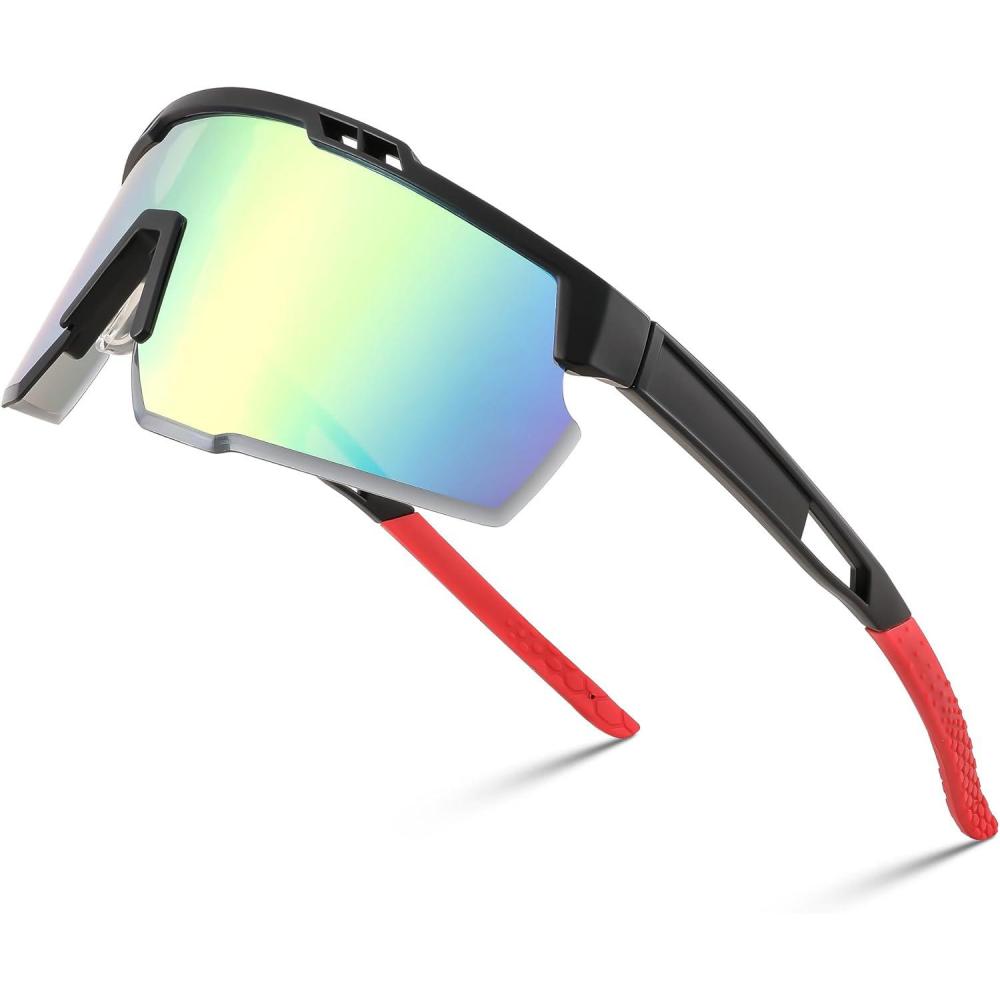 imageFEISEDY Sports Sunglasses for Men and Women UV400 Protection Cycling Goggles Golf Baseball Driving Fishing B0022Black Frame Gold Mirrored Lens