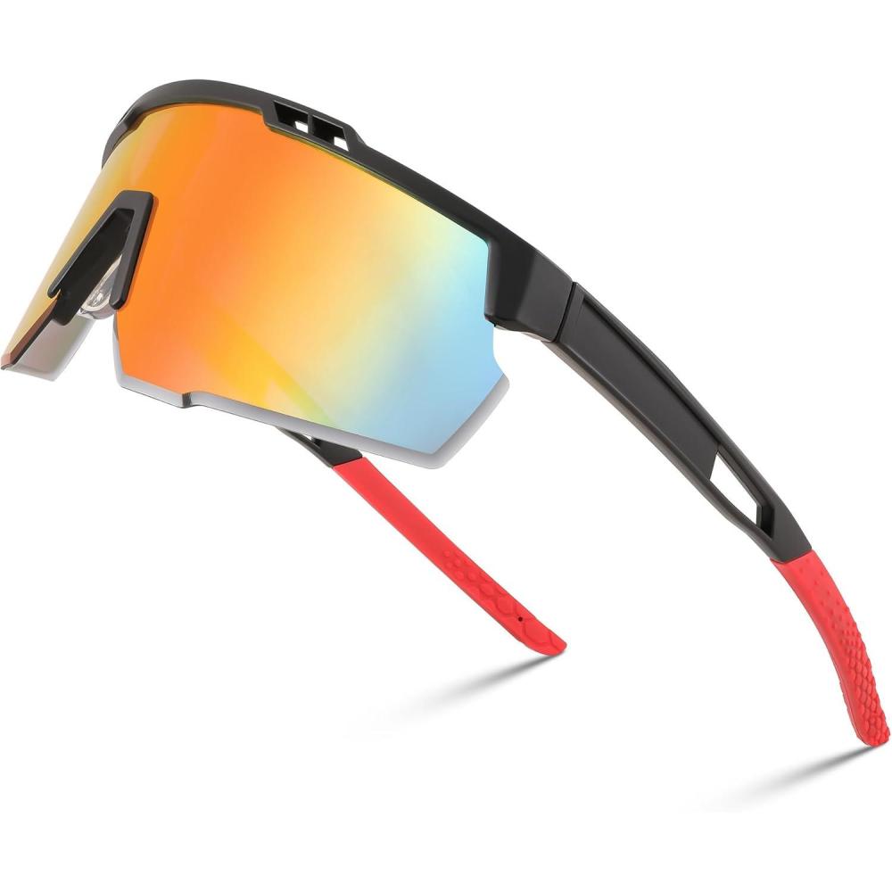 imageFEISEDY Sports Sunglasses for Men and Women UV400 Protection Cycling Goggles Golf Baseball Driving Fishing B0022Black Frame Red Mirrored Lens