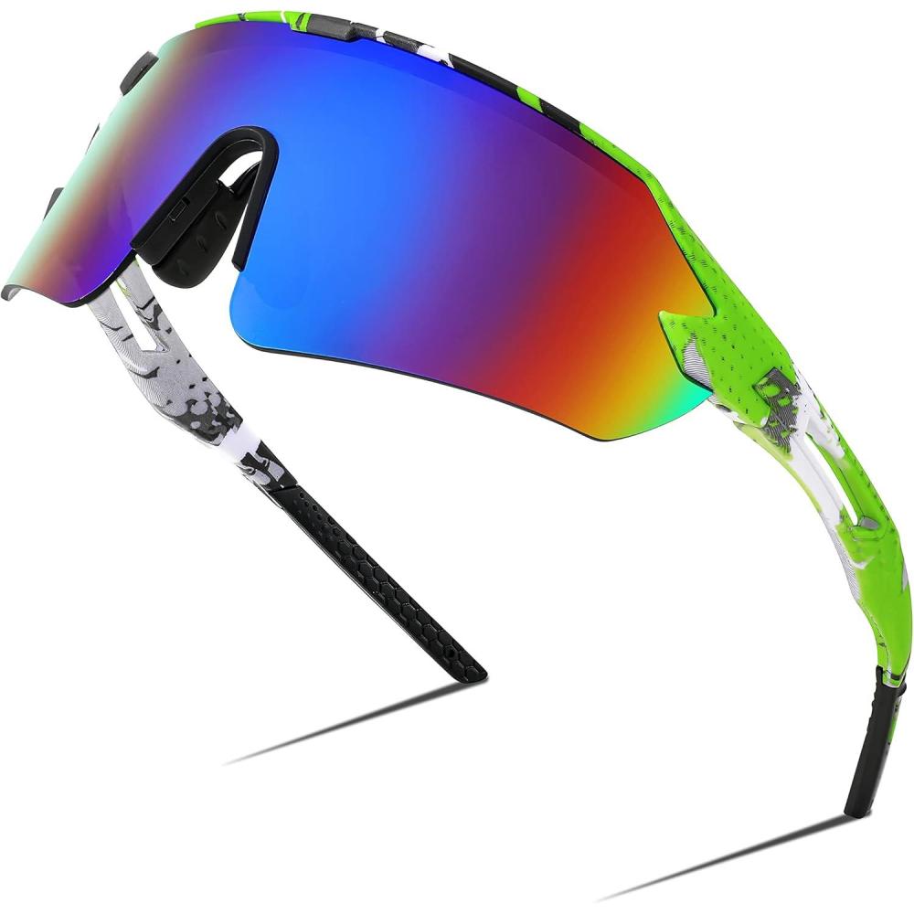 imageFEISEDY Sports Sunglasses for Men and Women UV400 Protection Outdoor Cycling Driving Fishing Glasses B2987003 Green Blue Lens