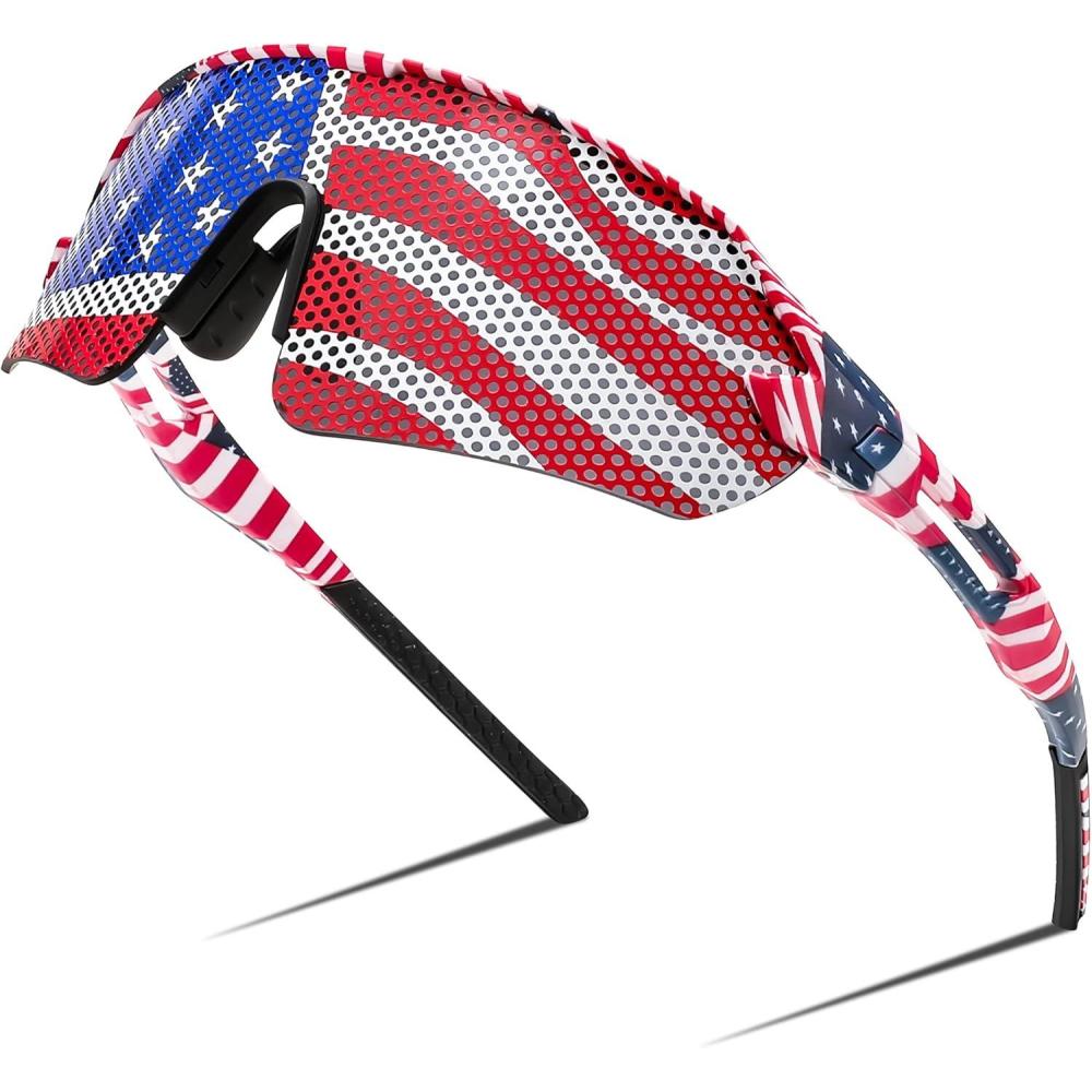 imageFEISEDY Sports Sunglasses for Men and Women UV400 Protection Outdoor Cycling Driving Fishing Glasses B2987008 American Flag Stickers Grey Lens
