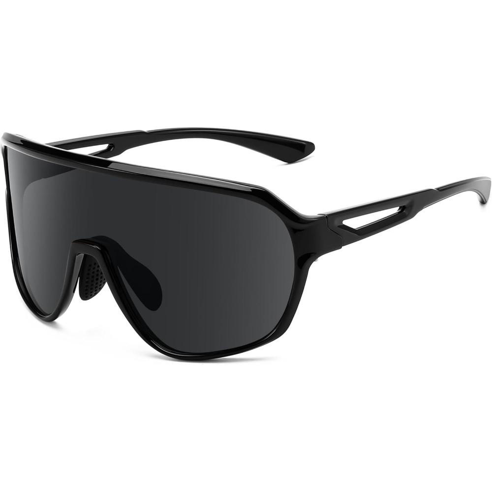 imageFEISEDY Sports Sunglasses for Men and WomenOversized One Piece Reflective Lens Cycling Sunglasses B0178Black Frame Grey Lens