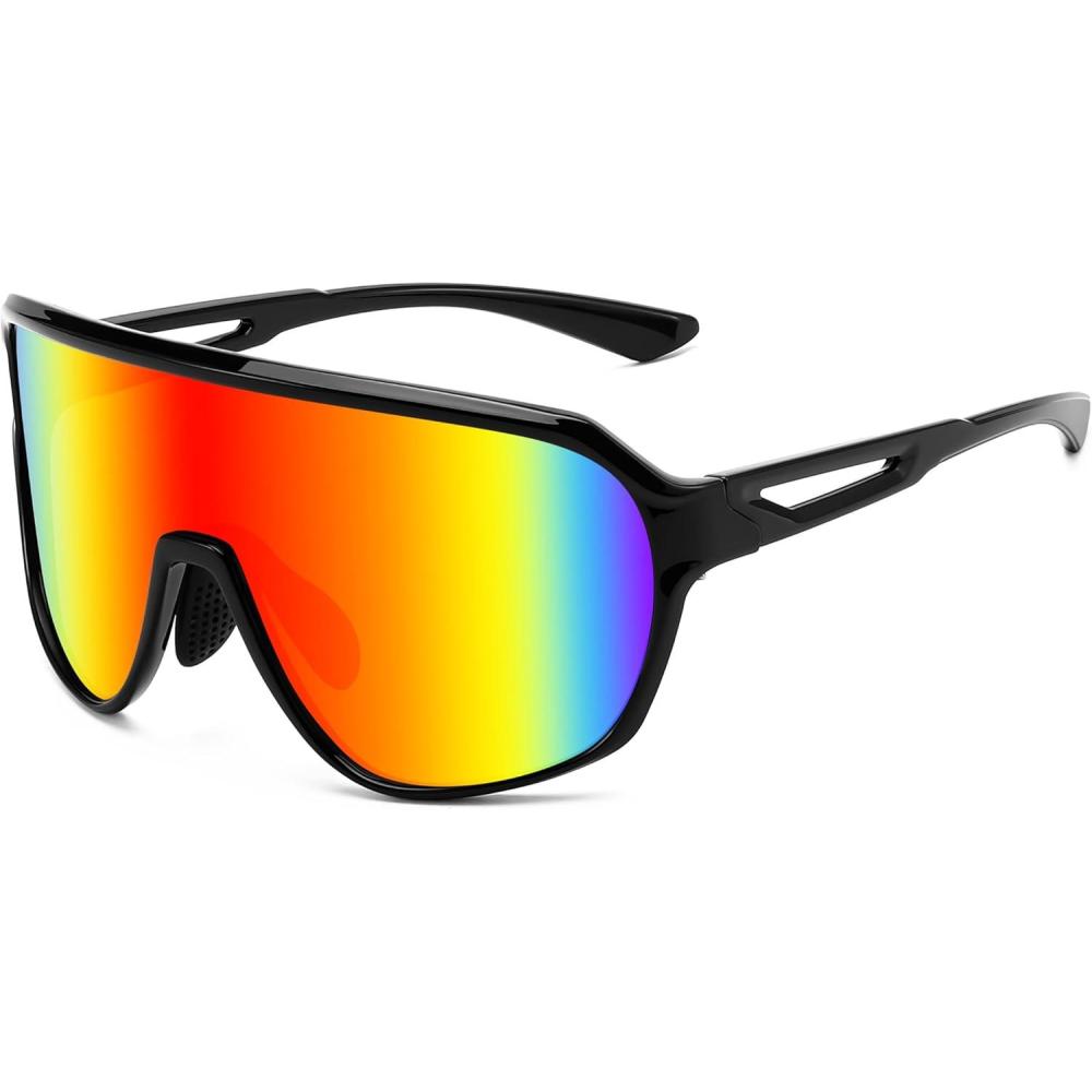 imageFEISEDY Sports Sunglasses for Men and WomenOversized One Piece Reflective Lens Cycling Sunglasses B0178Black Frame Red Mirrored Lens