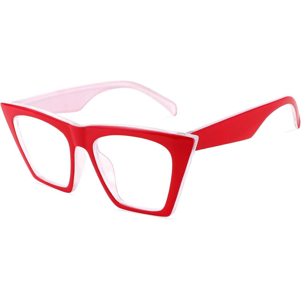 imageFEISEDY Square Cat Eye Reading Glasses Blue Light Blocking Women Fashion Cateye Reader Anti Glare Digital Eyestrain B2604Red