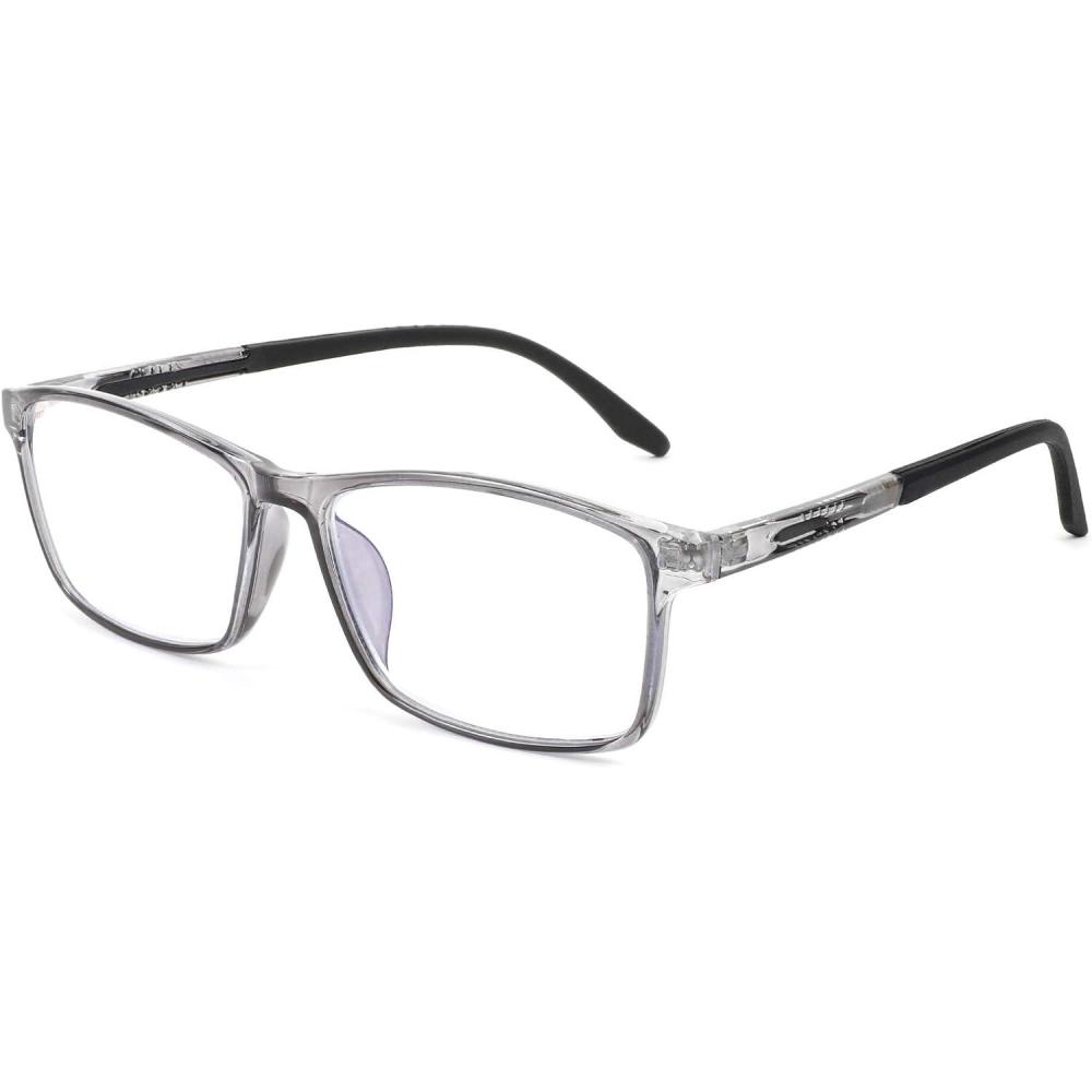 imageFEISEDY Square Men TR90 Frame Blue Light Blocking Reading Glasses TR90 Rectangle Men Anti Blue Light Computer Reader B9026Crystal Grey