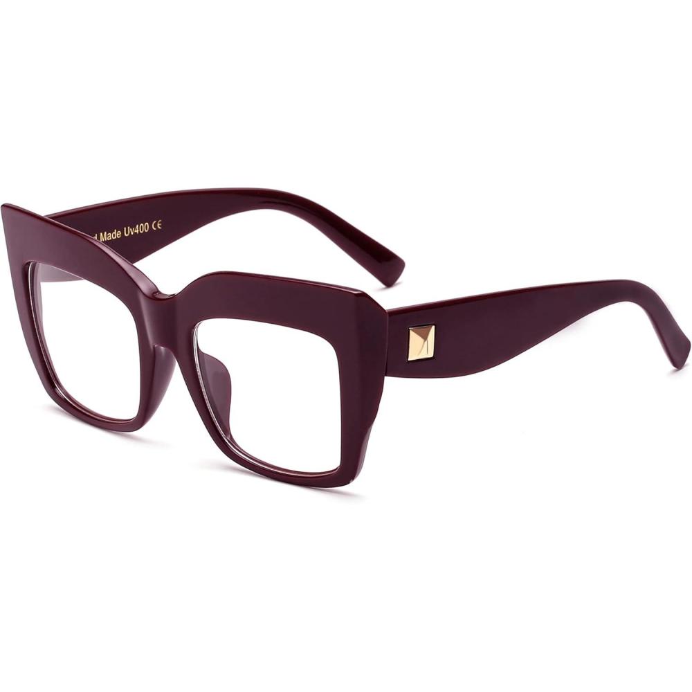 imageFEISEDY Square Oversized Glasses Frame Eyewear Women B2475FuchsiaDark Red Brown