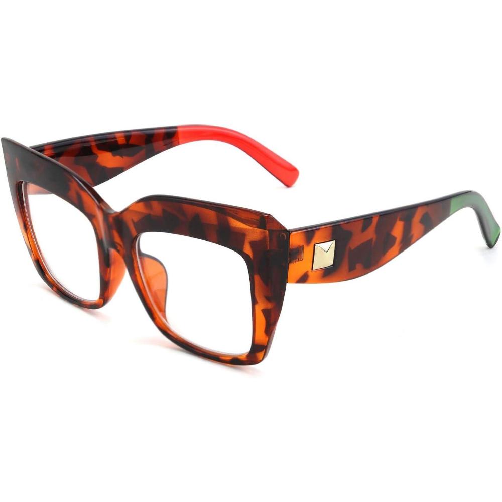 imageFEISEDY Square Oversized Glasses Frame Eyewear Women B2475Orangered Tortoise