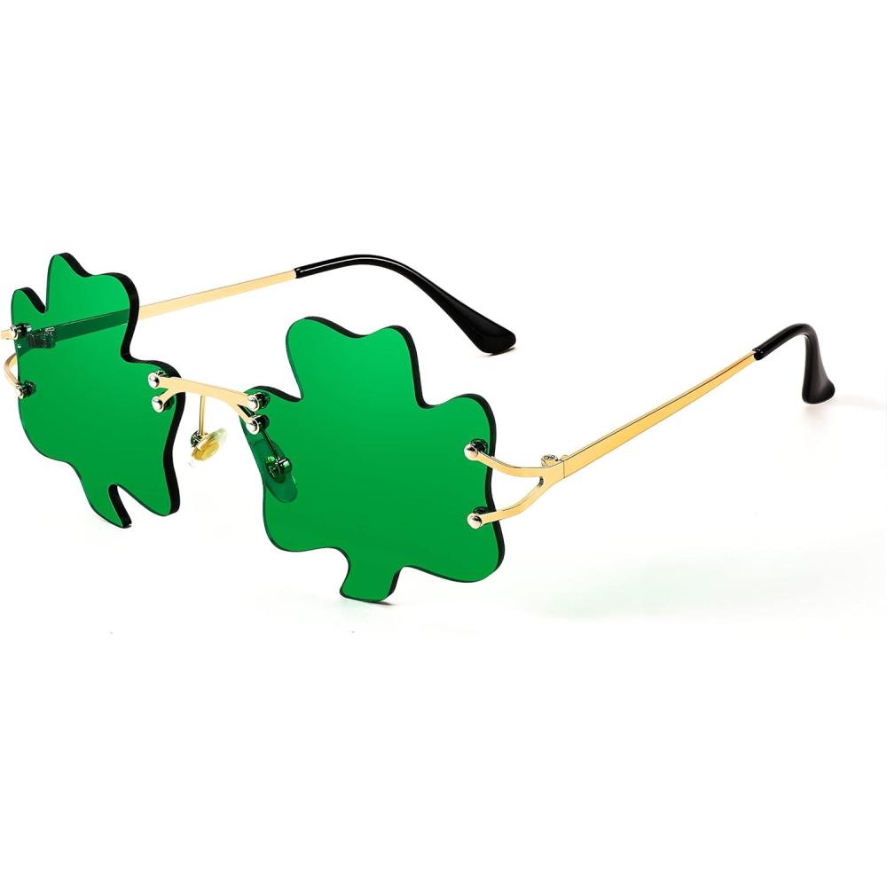 imageFEISEDY St Patricks Day Irish Shamrock Sunglasses Lucky Green Leprechaun Costume Eyeglasses for Women Men B2369Clover