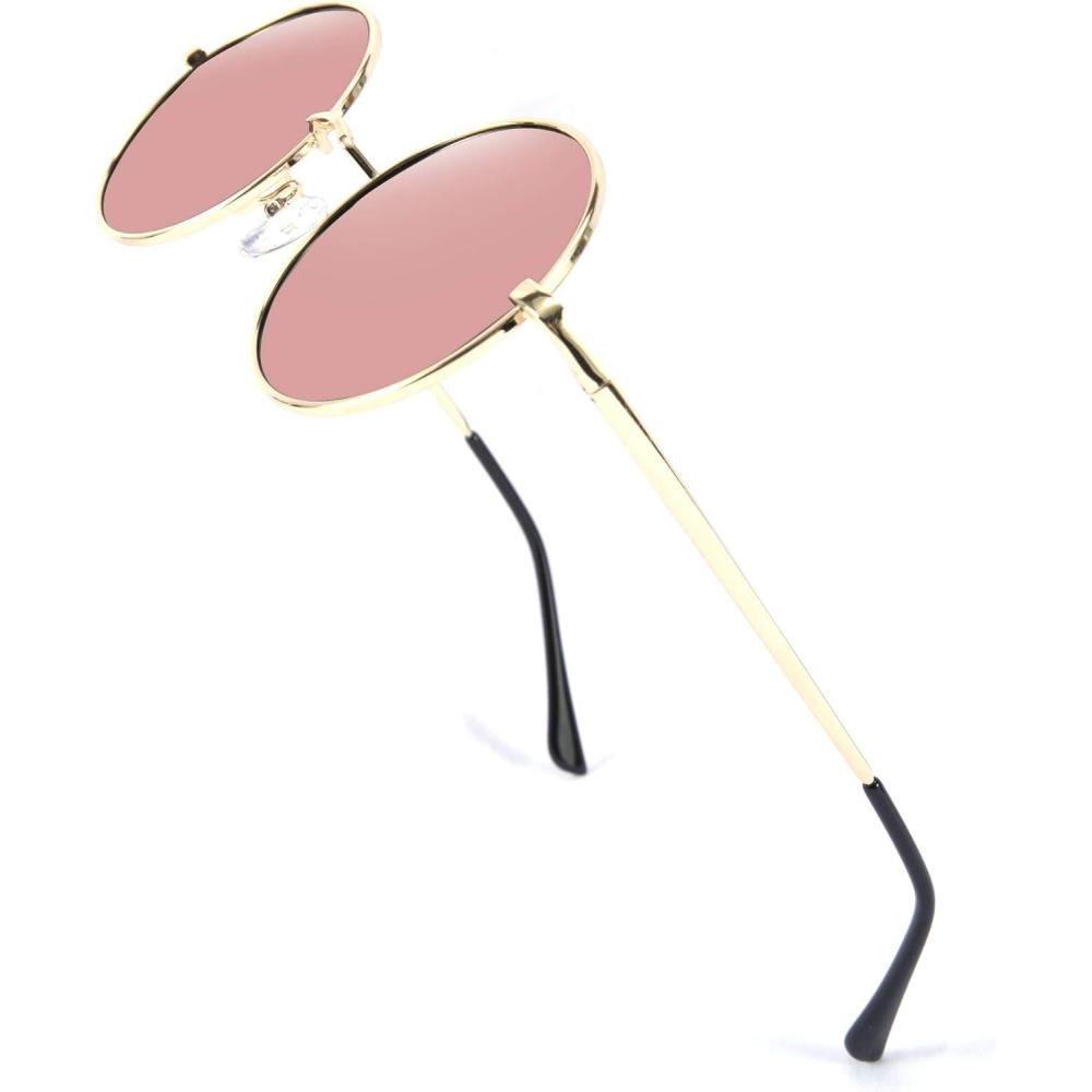 imageFEISEDY Steampunk Sunglasses Retro Round Polarized Women Men Metal Glasses B2528005 Gold Frame Rose Pink Mirrored Lenses
