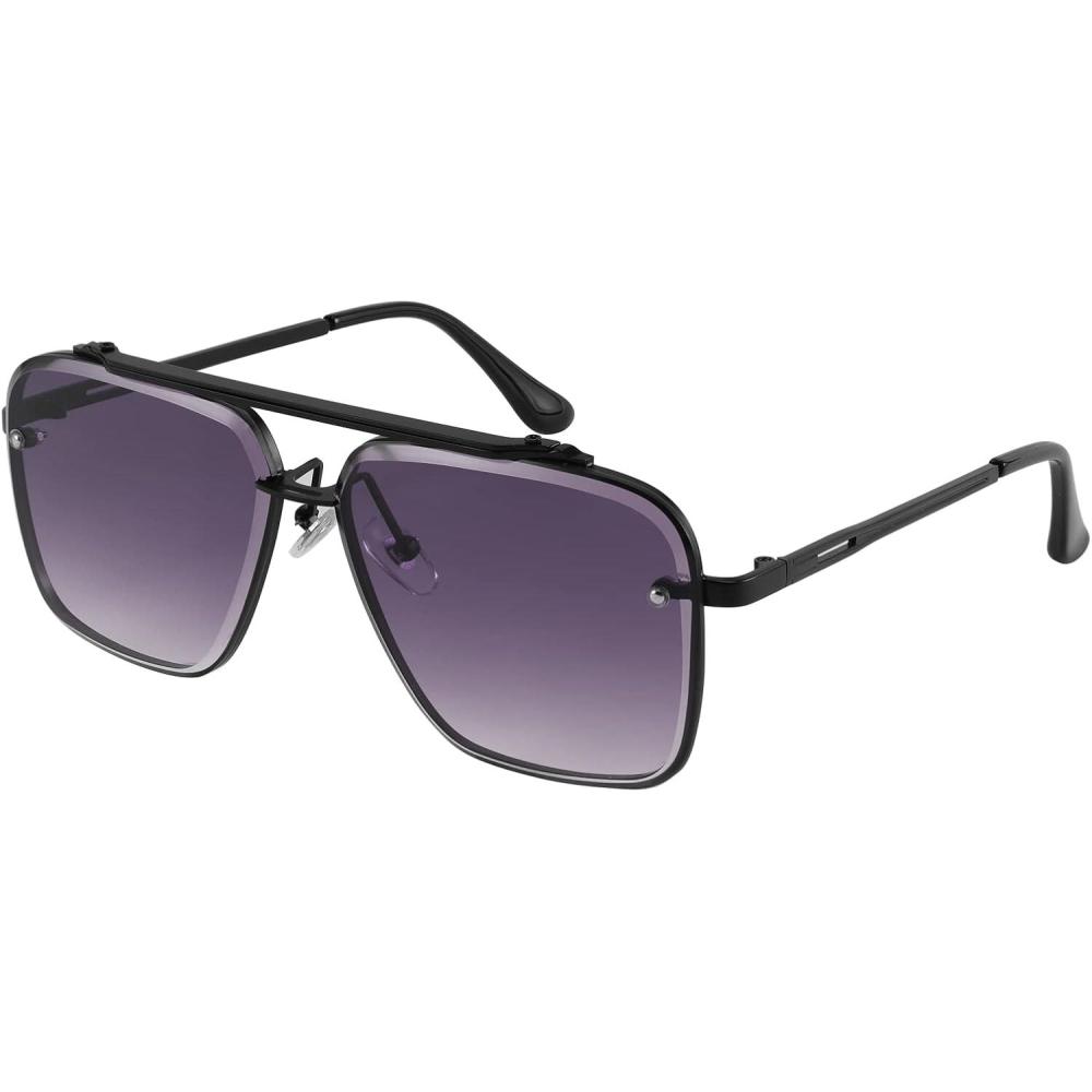 imageFEISEDY Sunglasses Fashion Square Pilot Sunglasses Vintage Metal Gradient Glasses for Men and Women B4104Black FrameGradient Grey Lens