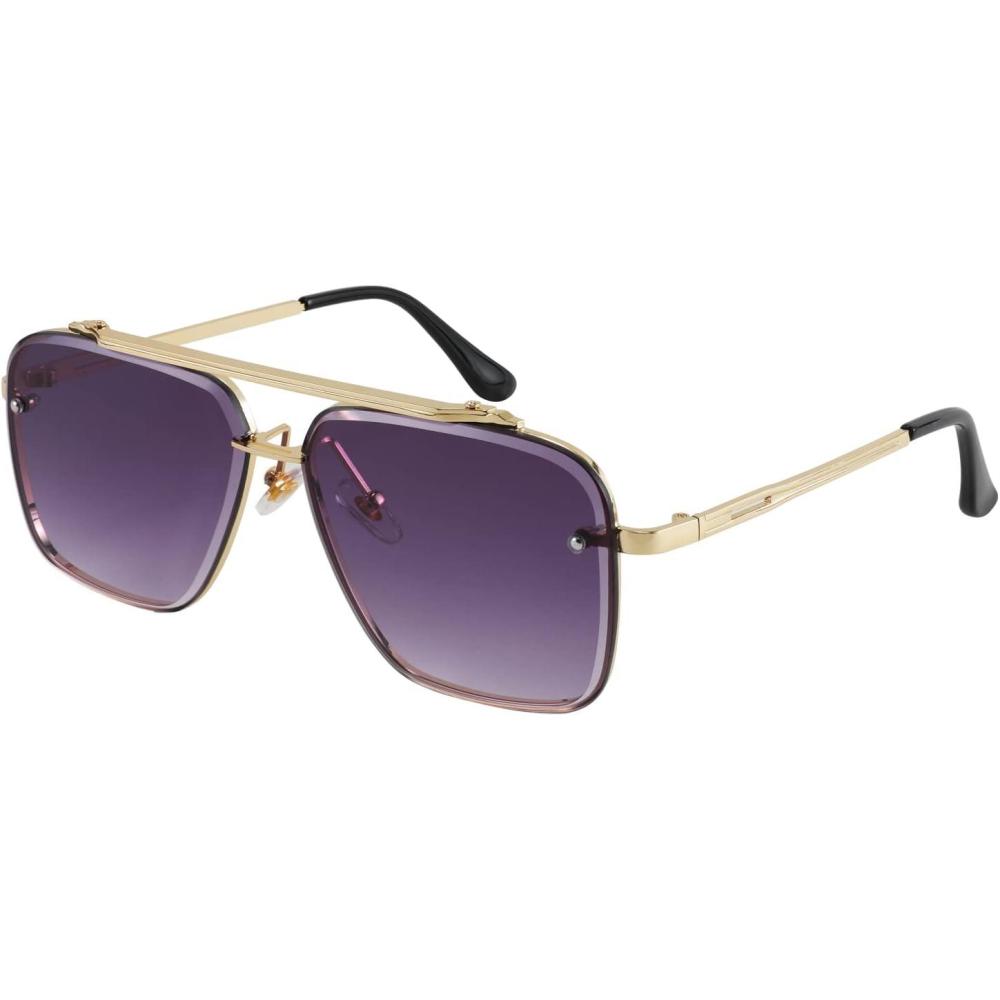 imageFEISEDY Sunglasses Fashion Square Pilot Sunglasses Vintage Metal Gradient Glasses for Men and Women B4104Gold FrameGradient Grey Lens