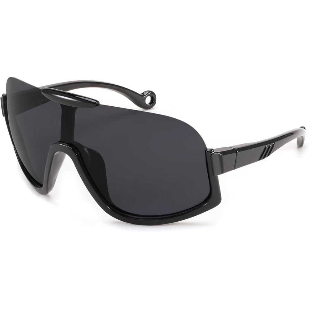imageFEISEDY Sunglasses Men Women Oversized Fashion Sports Baseball Fishing Skiing Running Golf Adults Teens Half Frame B0012Black Frame Gray Lenses