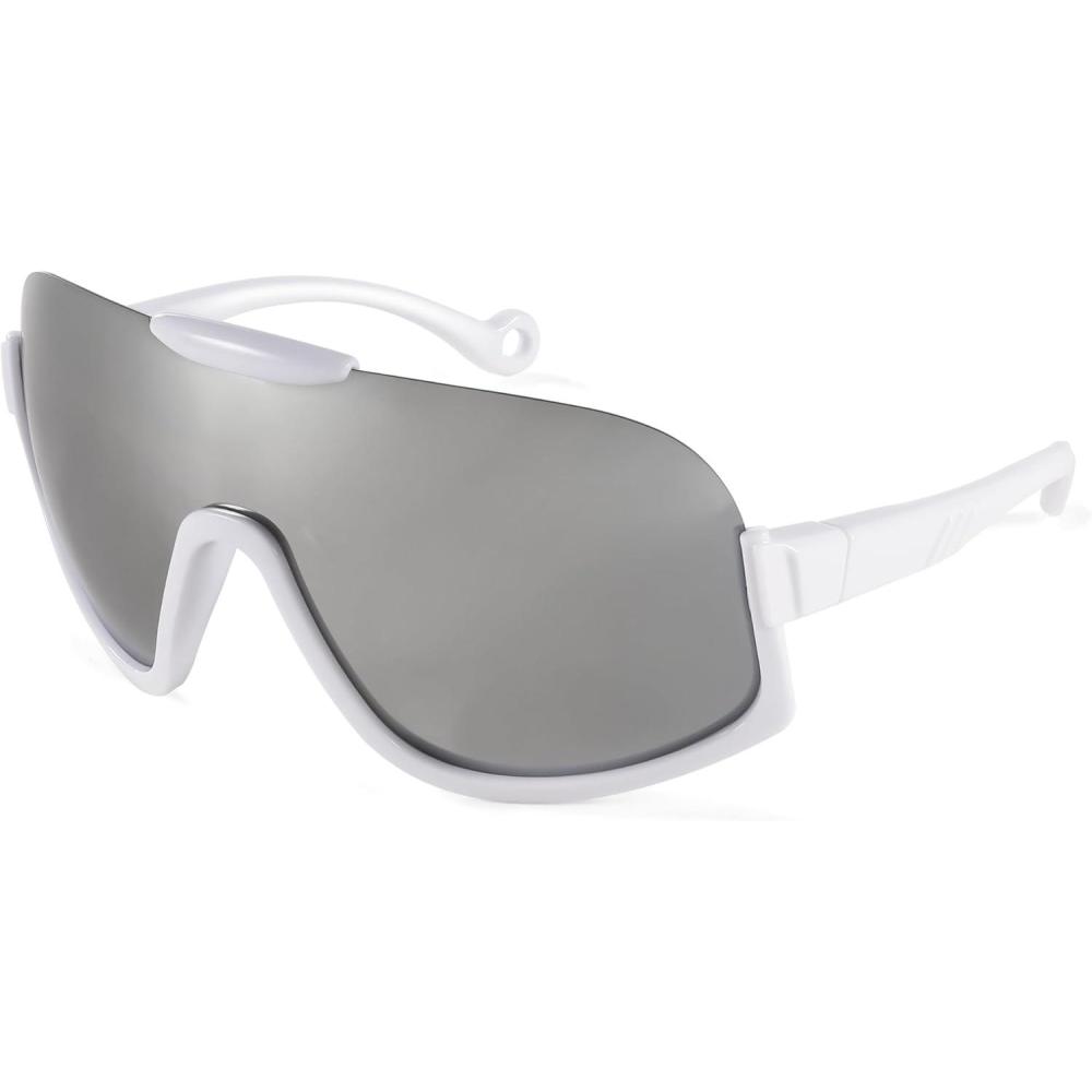 imageFEISEDY Sunglasses Men Women Oversized Fashion Sports Baseball Fishing Skiing Running Golf Adults Teens Half Frame B0012White Frame Silver Lenses