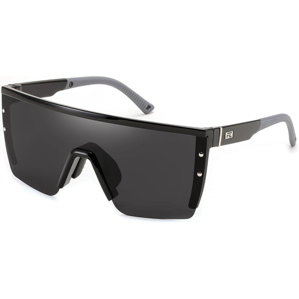 imageFEISEDY Sunglasses Mens Polarized Women Oversized Flat Top Square Cycling Fishing Golf Hiking Vintage Sun Glasses B2367Polarized Grey Lenses With Black Frame 001