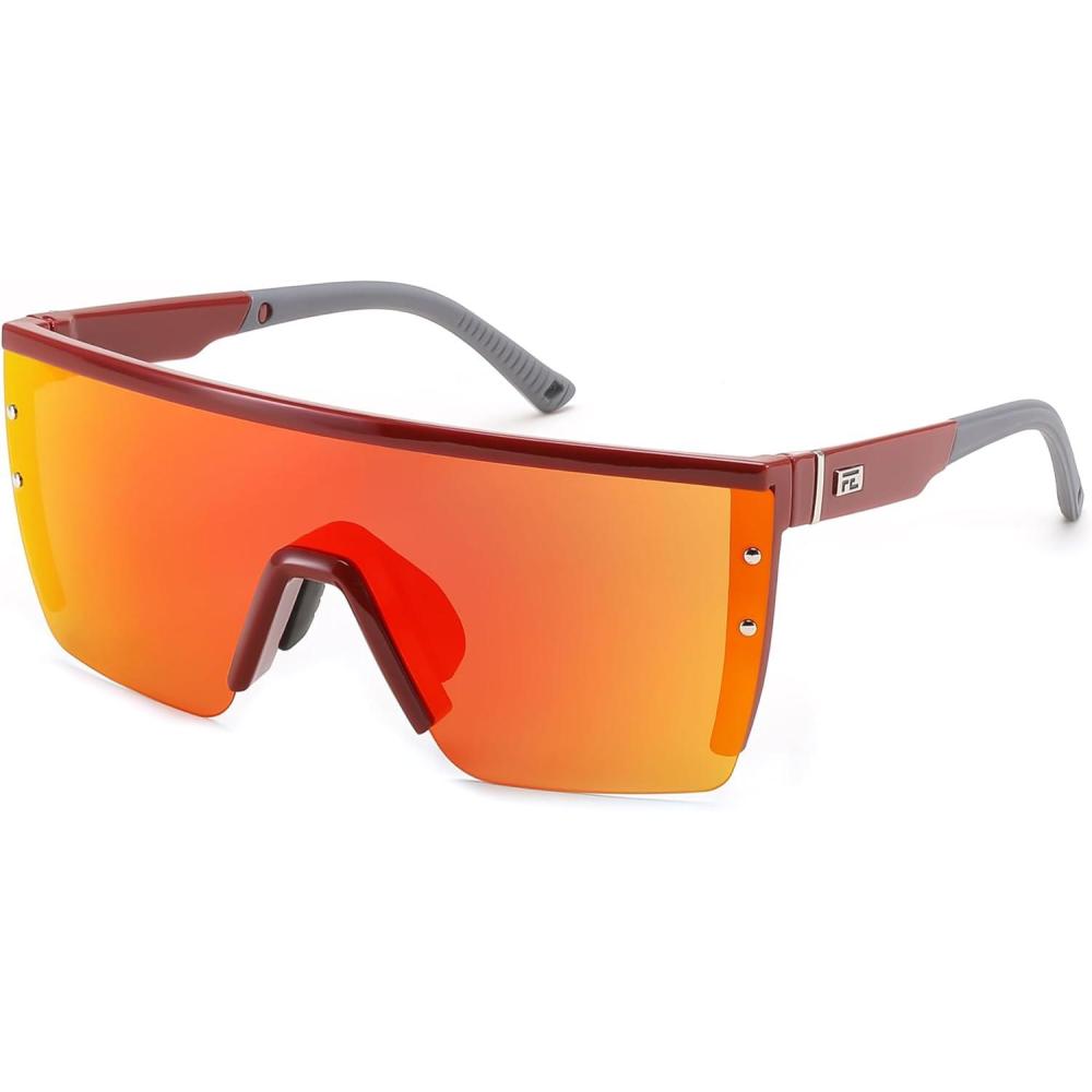 imageFEISEDY Sunglasses Mens Polarized Women Oversized Flat Top Square Cycling Fishing Golf Hiking Vintage Sun Glasses B2367Polarized Red Mirrored Lenses With Wine Frame 003