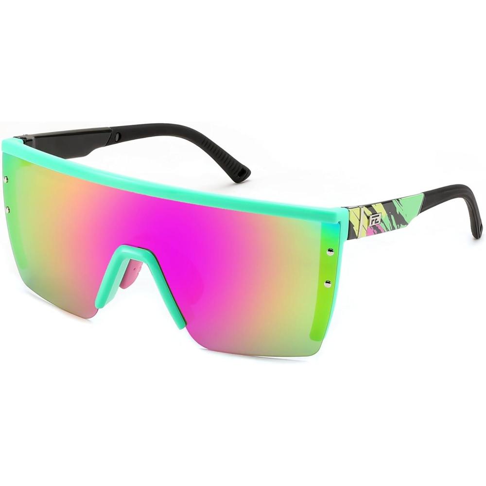imageFEISEDY Sunglasses Mens Polarized Women Oversized Flat Top Square Cycling Fishing Golf Hiking Vintage Sun Glasses B2367Polarized Red and Green Mirrored Lenses With Green Frame 005