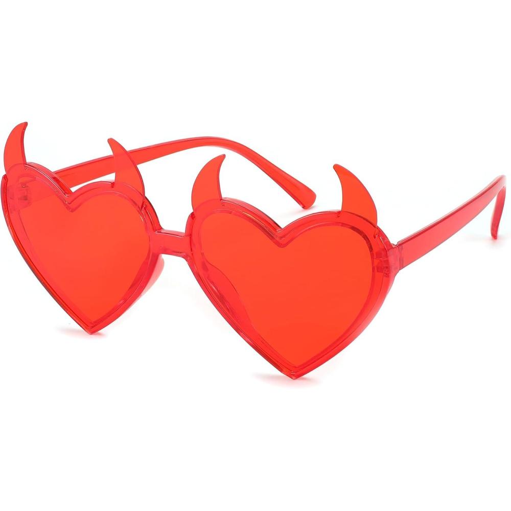 imageFEISEDY Sunglasses Women Men Halloween Party Disco Trendy Love Sun Glasses Rimless Heart Devil Ear Frame B0054Red