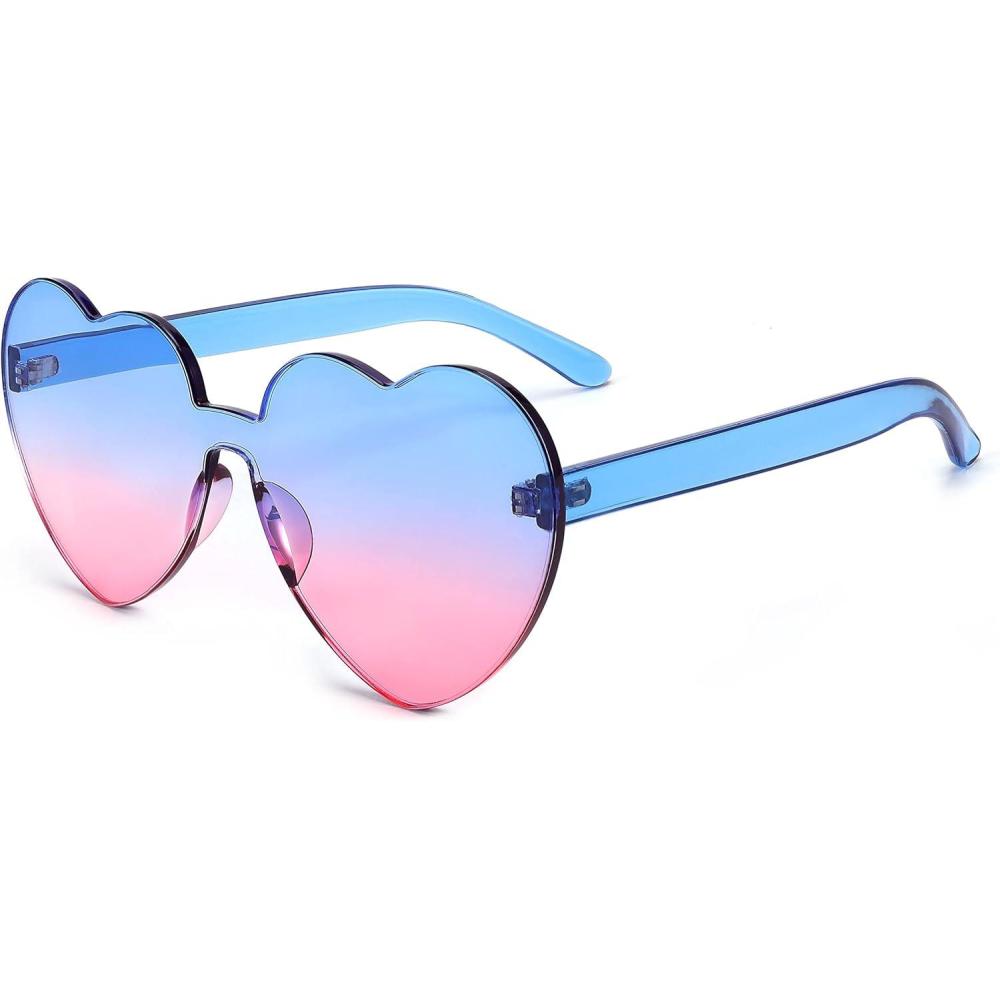 imageFEISEDY Thick Heart Sunglasses Rimless Heart Shaped Sun Glasses Women Fashion Love Glasses B2419BluePink