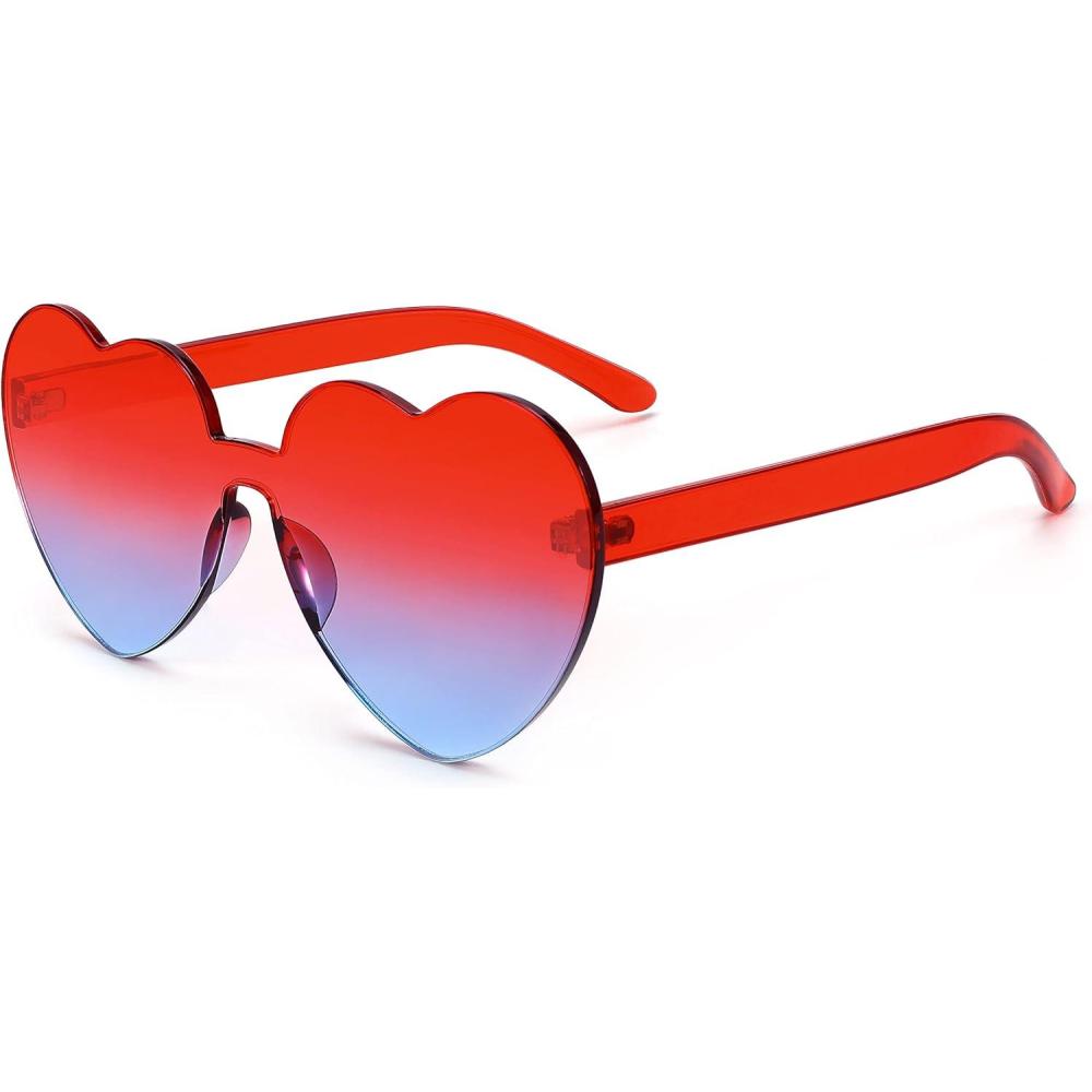 imageFEISEDY Thick Heart Sunglasses Rimless Heart Shaped Sun Glasses Women Fashion Love Glasses B2419RedBlue