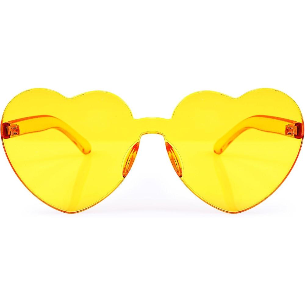 imageFEISEDY Thick Heart Sunglasses Rimless Heart Shaped Sun Glasses Women Fashion Love Glasses B2419Yellow