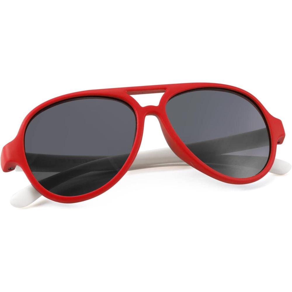 imageFEISEDY Toddler Aviator Polarized Sunglasses Flexible Frame Cute Baby Boys Girls Age 06 Rubber Outdoor B2789003 Red White