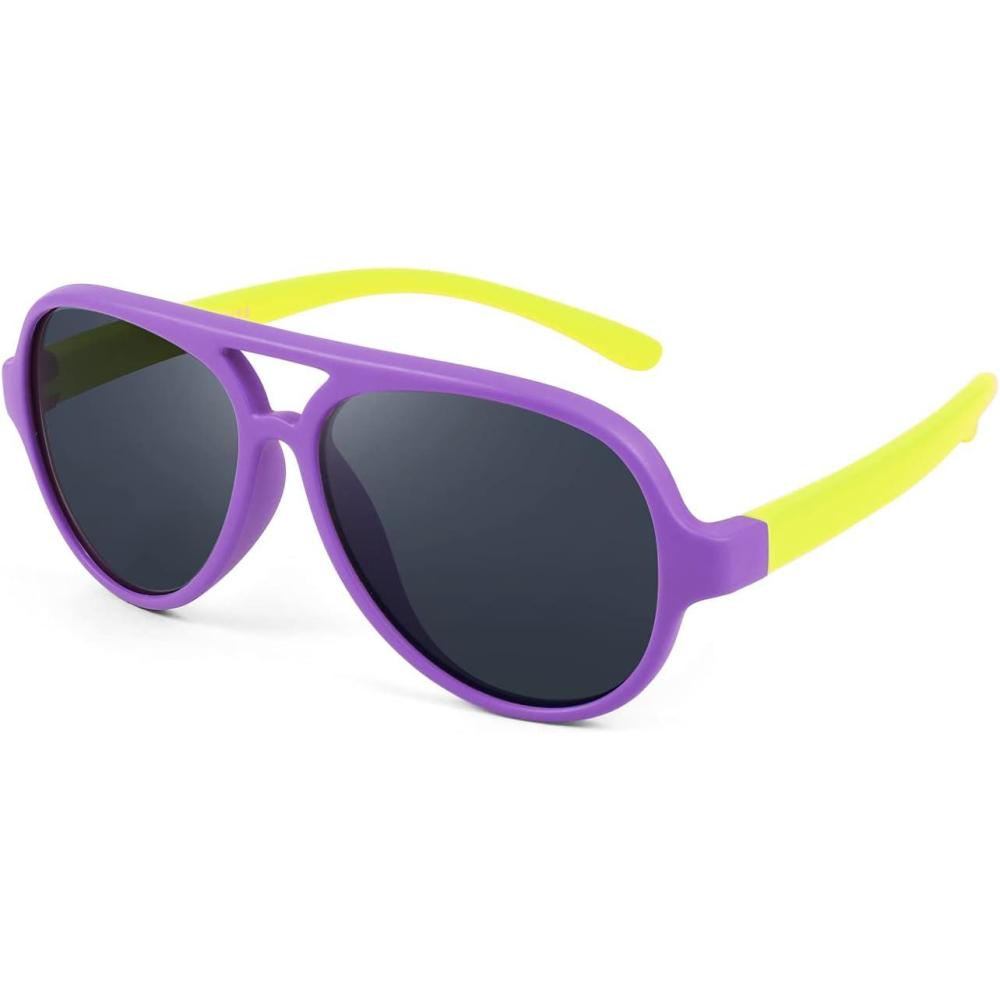imageFEISEDY Toddler Aviator Polarized Sunglasses Flexible Frame Cute Baby Boys Girls Age 06 Rubber Outdoor B2789006 Purple Yellow
