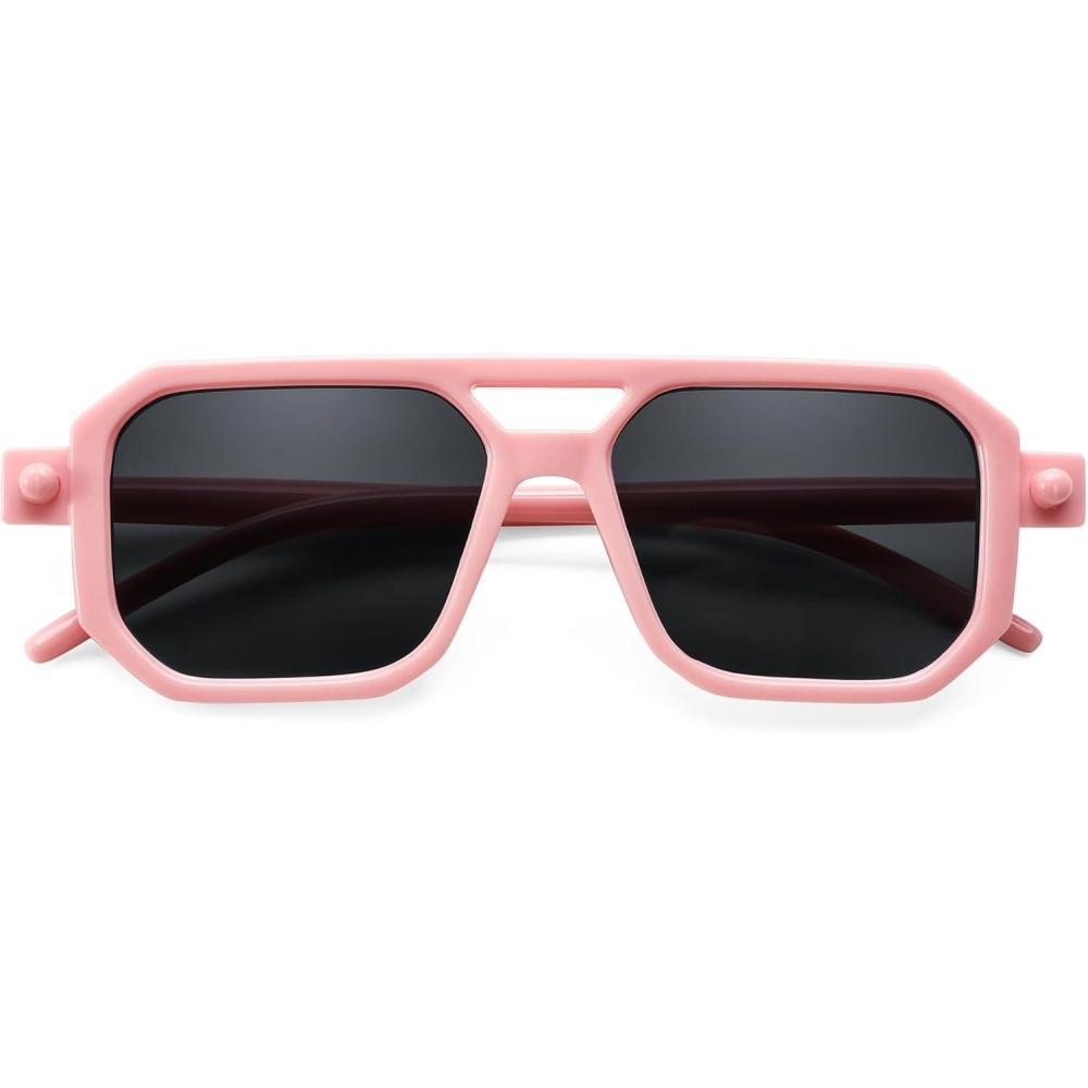 imageFEISEDY Toddler Sunglasses Vintage Pilot Square Flexible TPEE Kids Shades for Boys Girls Age 06 B0188004 Cute Pink